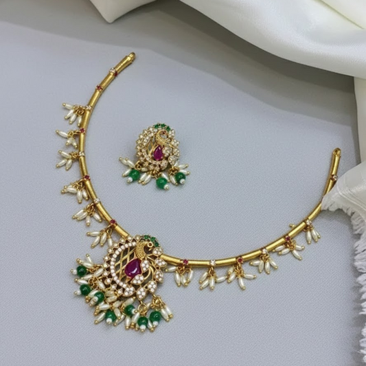 Rice pearl peacock motif hasuli set