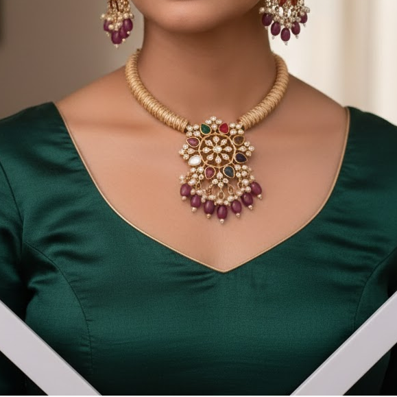 Navratna pendant hasuli set