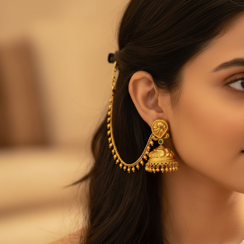 Gold beaded EarChain/Mattal