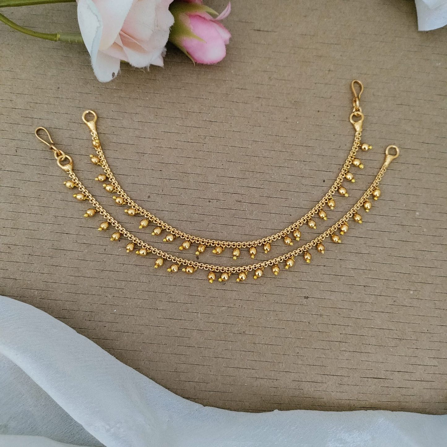 Gold beaded EarChain/Mattal