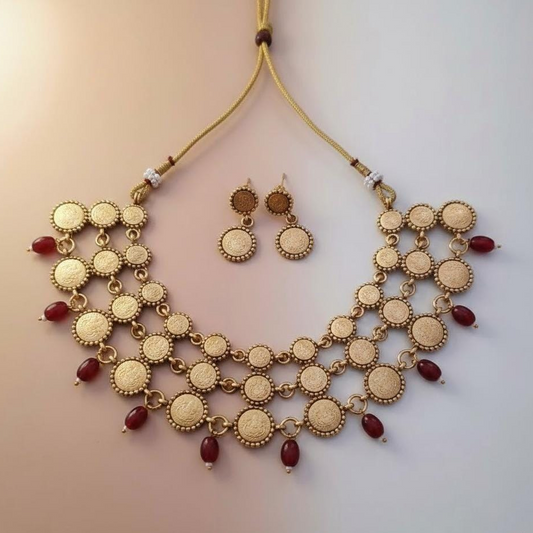 3 Layered necklace with ruby bead