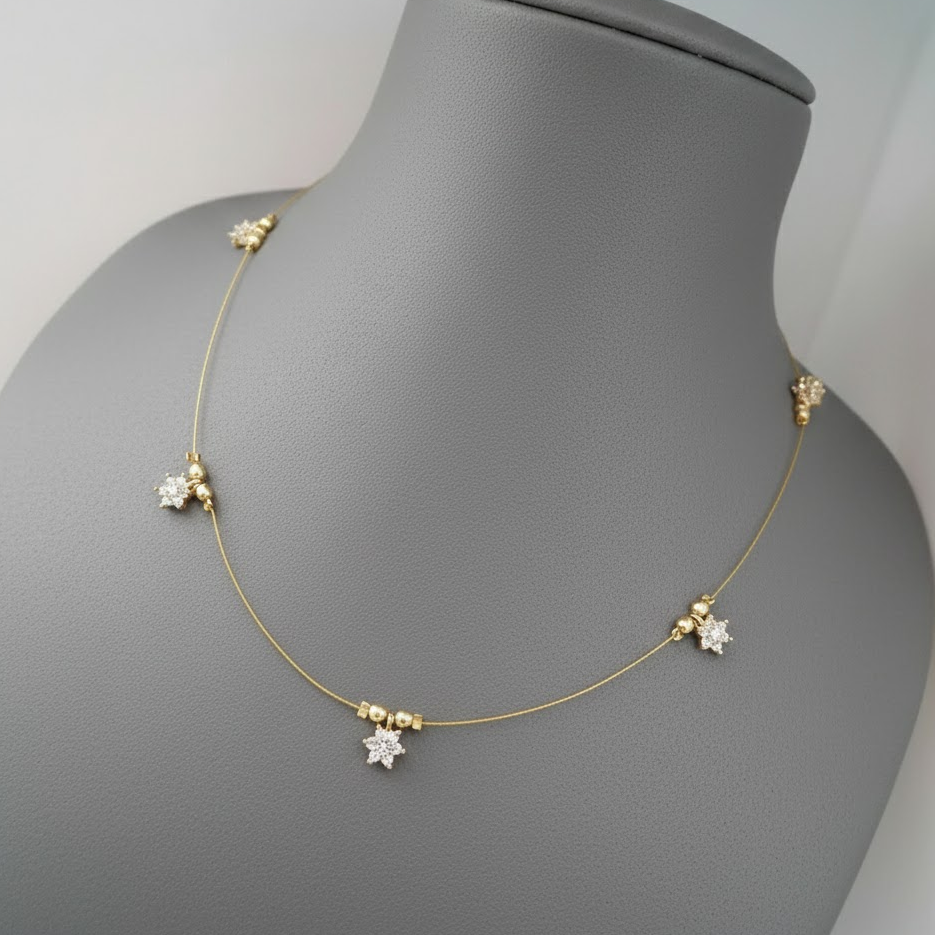 Gorgeous Invisible necklace set - White floral CZ