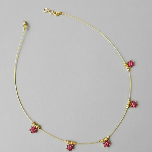 Gorgeous Invisible necklace set - Ruby floral CZ