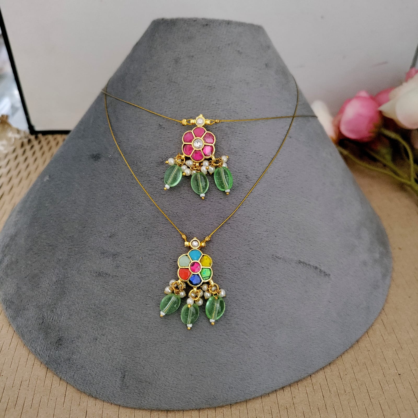 Gorgeous Invisible necklace set - Navratna