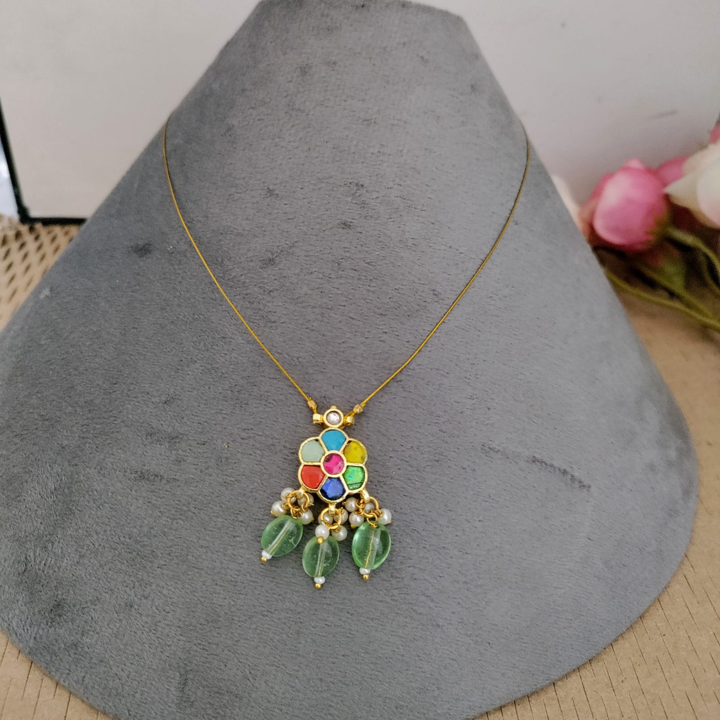 Gorgeous Invisible necklace set - Navratna