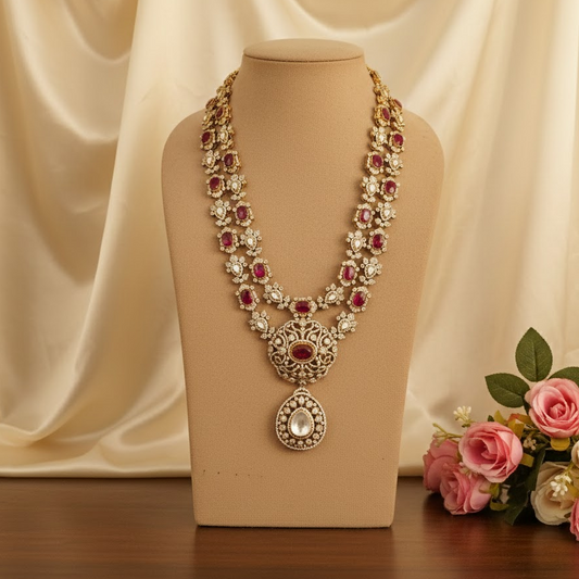 Victorian Diamond Long Bridal necklace 2 layered