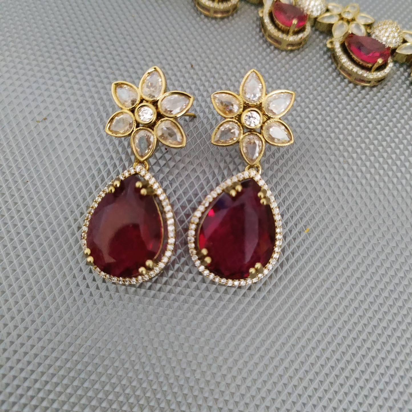 Victorian Diamond Long Bridal necklace - Ruby stone