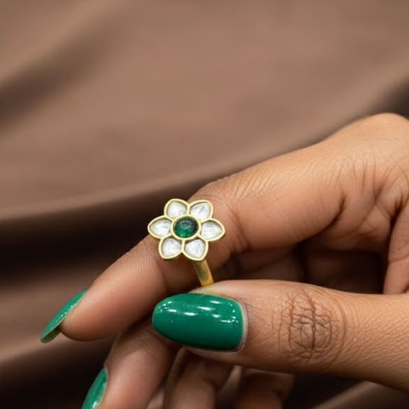 Floral Jadau Kundan Finger Ring  White