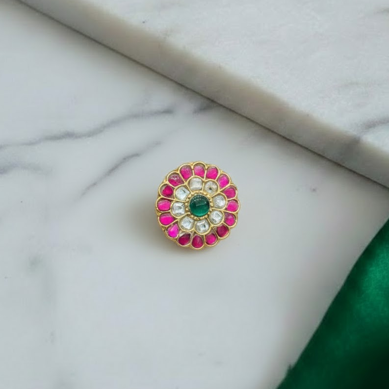 Floral Jadau Kundan Finger Ring  Round