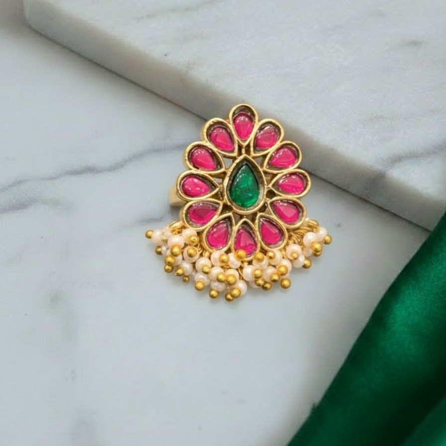 Drop with Ghongroo Jadau Kundan Finger Ring