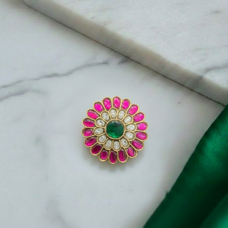 Jadau round flower Finger Ring