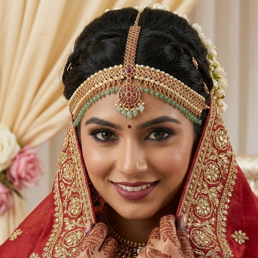 Kemp stone Ruby bridal Matha patti/Head set