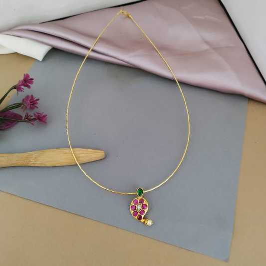 Ruby stone mango pendant chain set