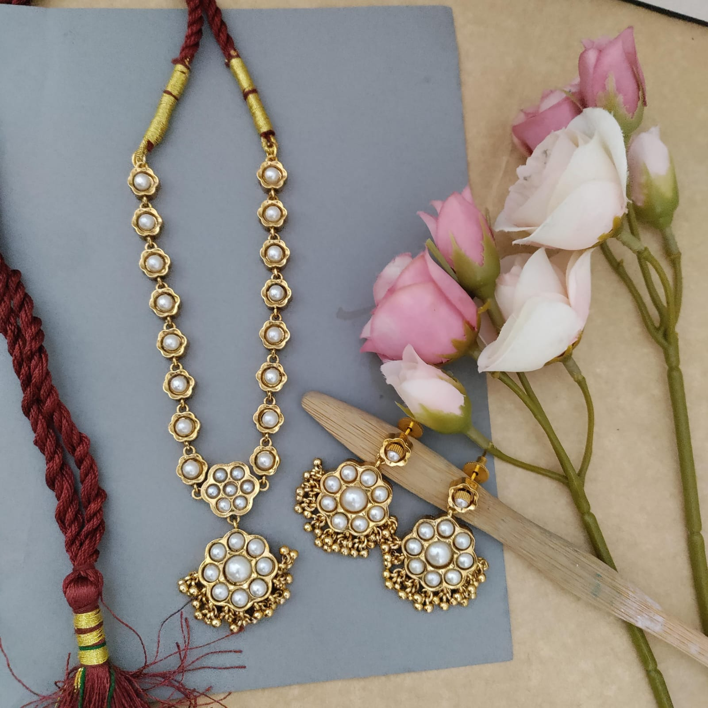 Reversible Kemp stone necklace - Blue and Pearl