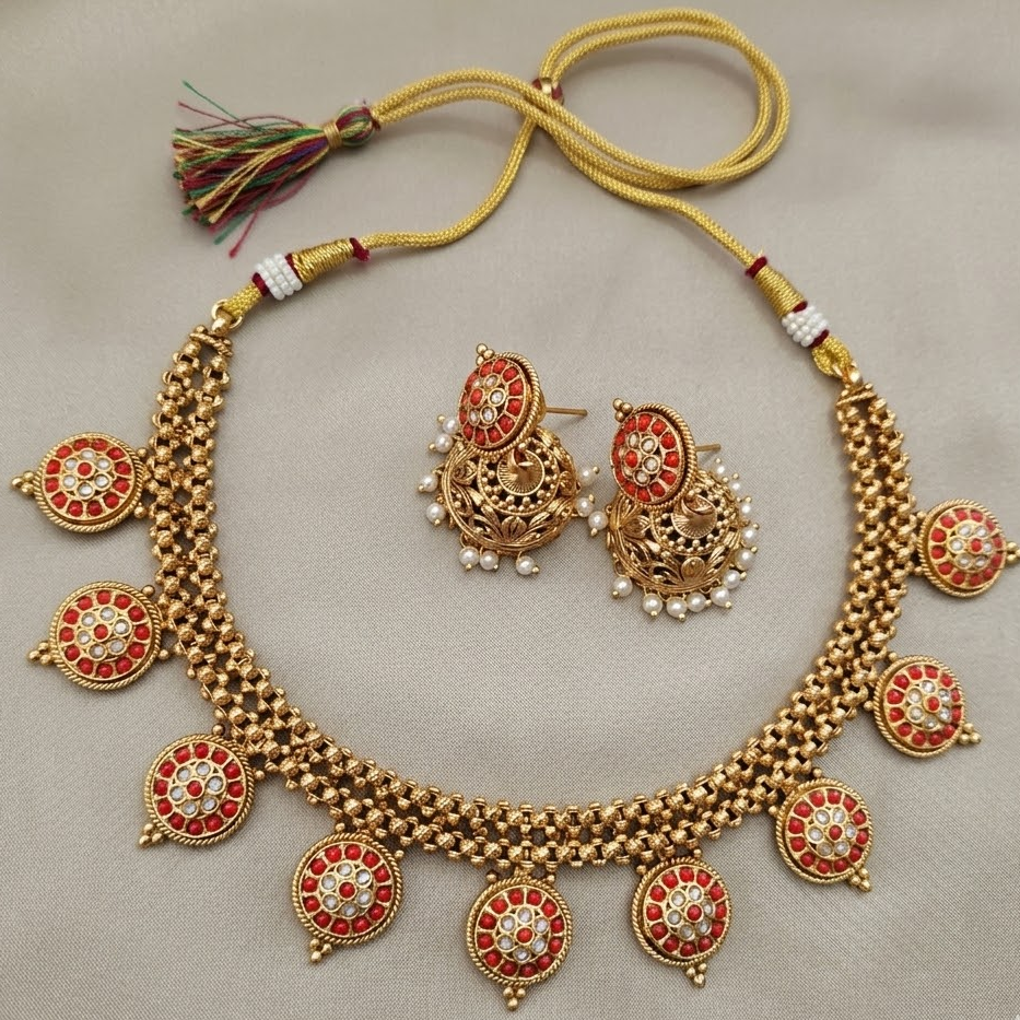 Coral stone golden necklace set
