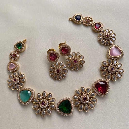 Navratna kundan CZ stone necklace