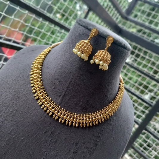 Necklace - Antique Gold look alike mulla mottu necklace set