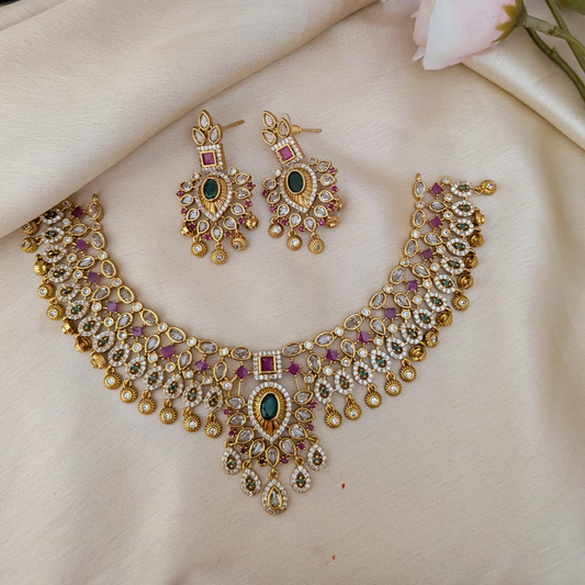 Bridal polki stone necklace set