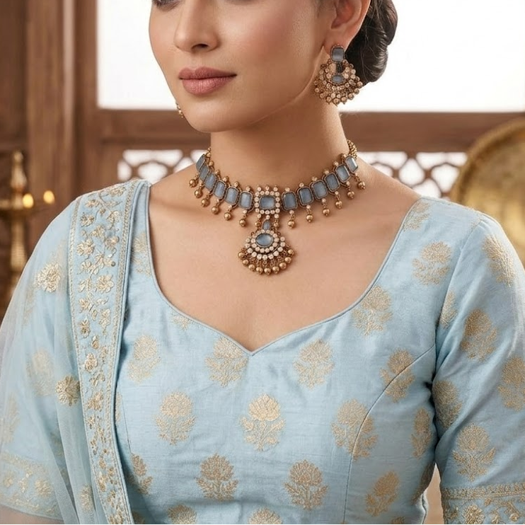 Blue stone necklace set