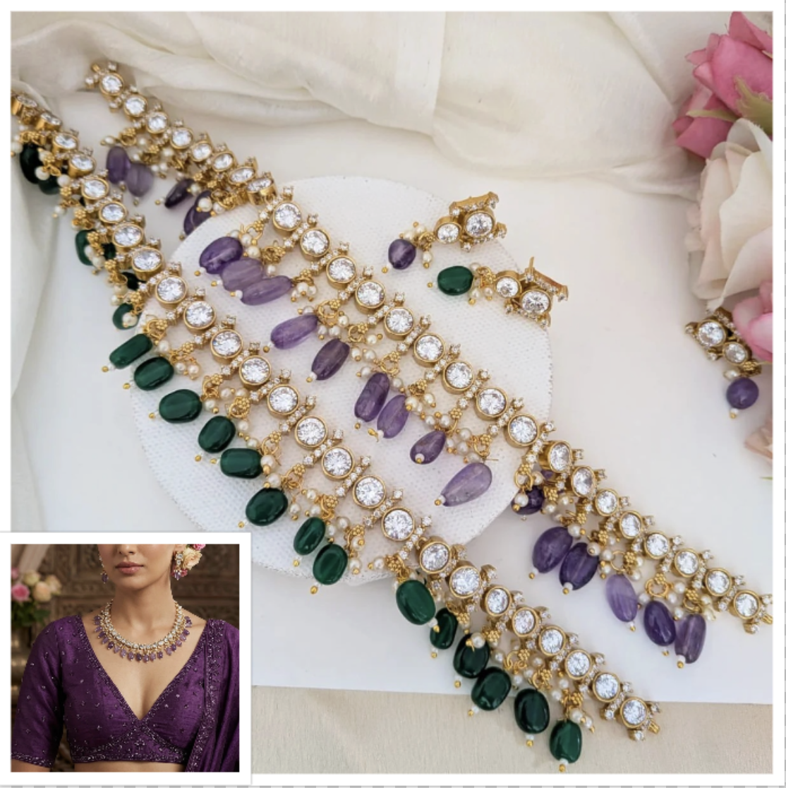 Kundan stone necklace set