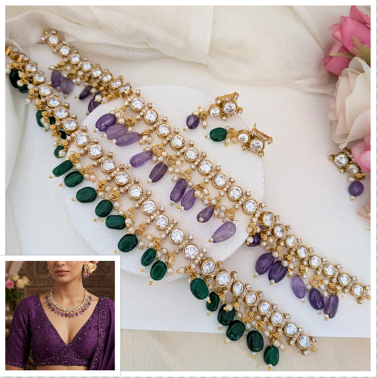 Kundan stone necklace set