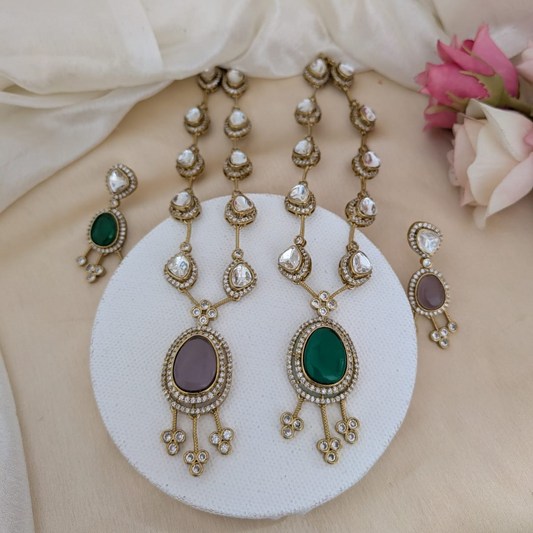 Drop ad stone kundan necklace set