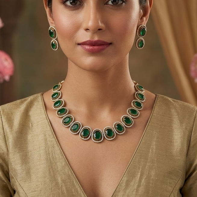Oval shape blue stone necklace set