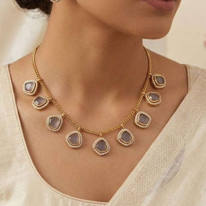 Purple stone ad necklace set