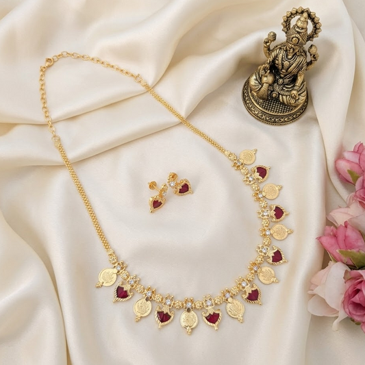 Microplated Palaka and Coin necklace - Kerala design Red