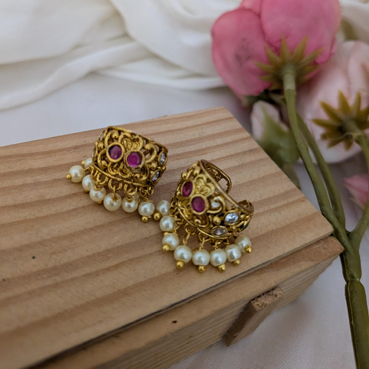 Ruby with white and green stone studded Ear cuff