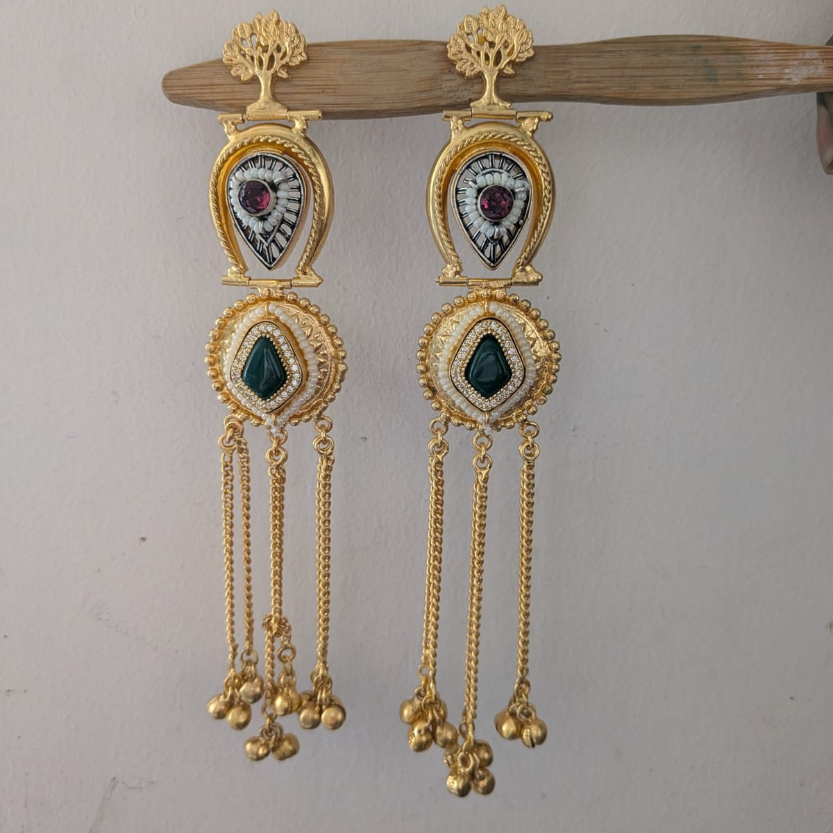 Long dual tone Kashmiri earring