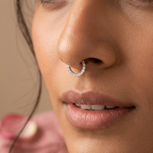Diamond look alike AD stone septum ring