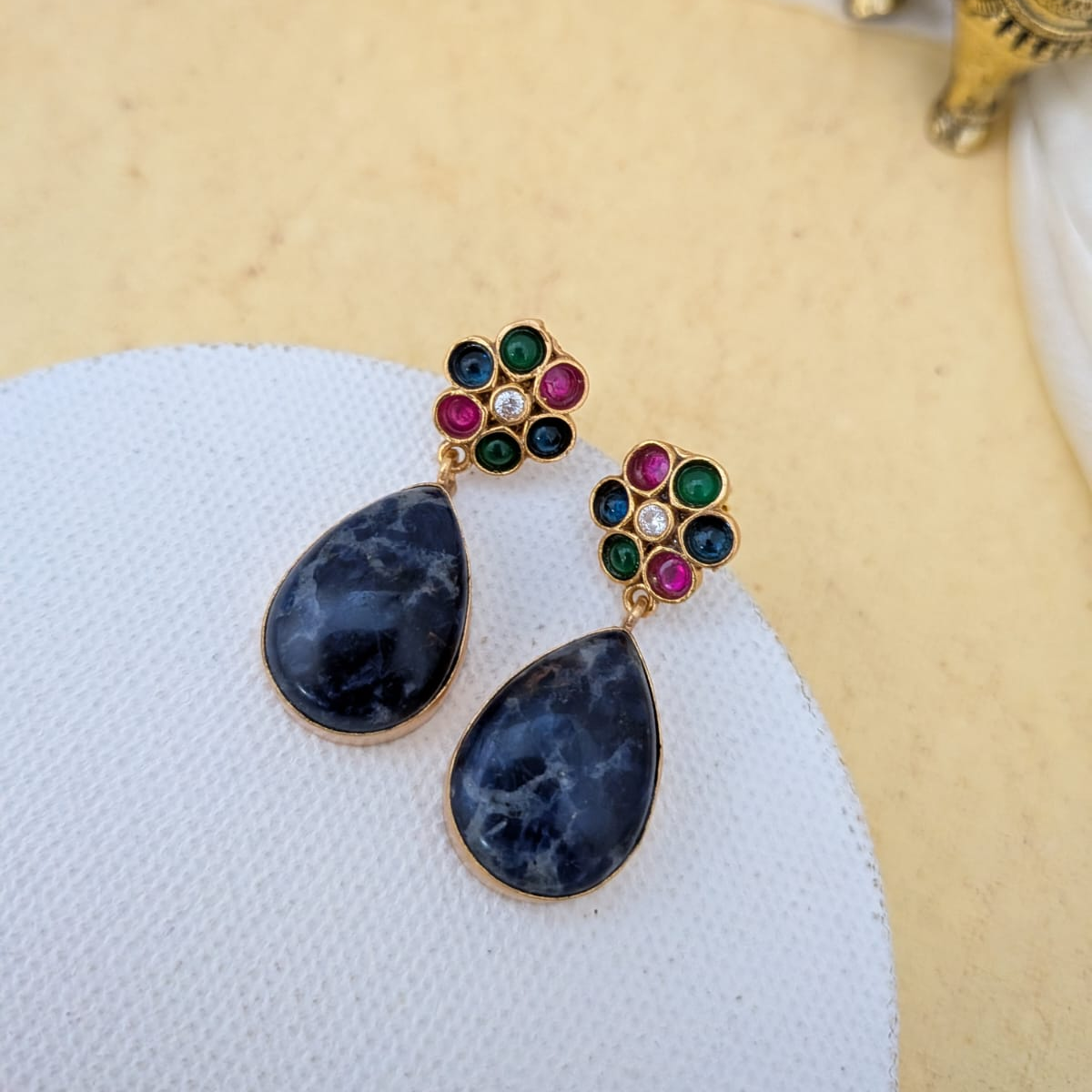 5 layer long pearl haram semiprecious stone studded Jadau kundan Necklace - Turquoise and Lapis