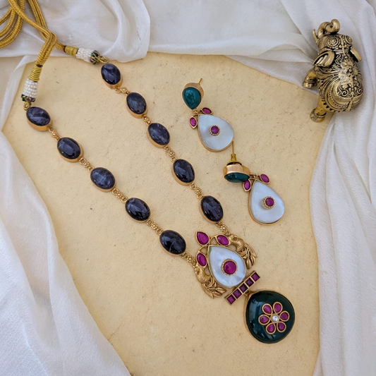 Semiprecious stone with Jadau work necklace set - Unmatched Style and Quailty