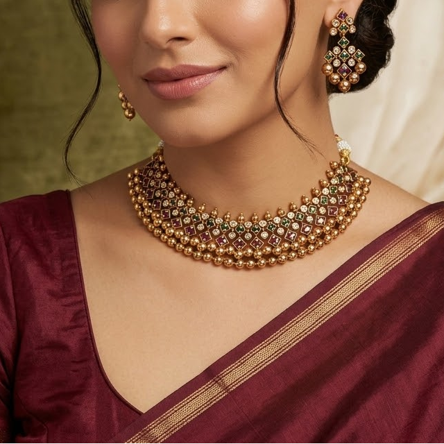 Stunning ghongroo pattern necklace set