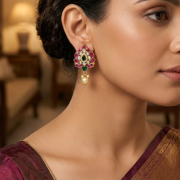 Flower jadau  kundan stone erring
