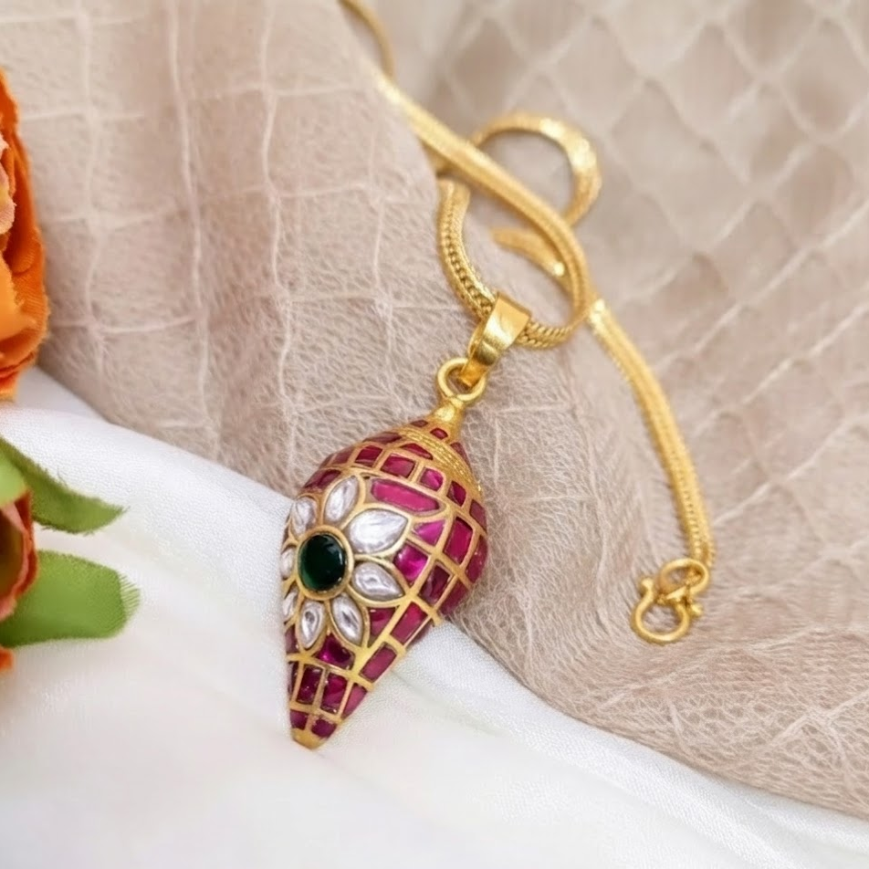 Jadau ruby stone pendant chain set
