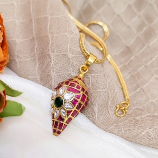 Jadau ruby stone pendant chain set