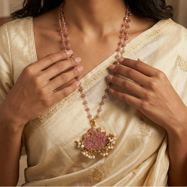 Light pink jadau chain set
