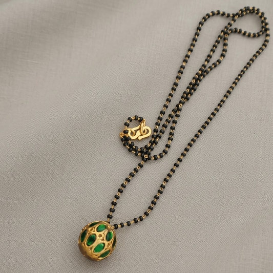 Jadau Kundan green stone ball pendant Mangalsutra chain