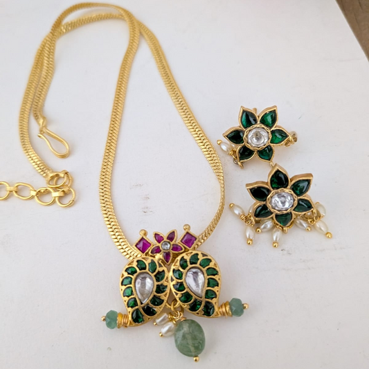Green mango jadau chain set