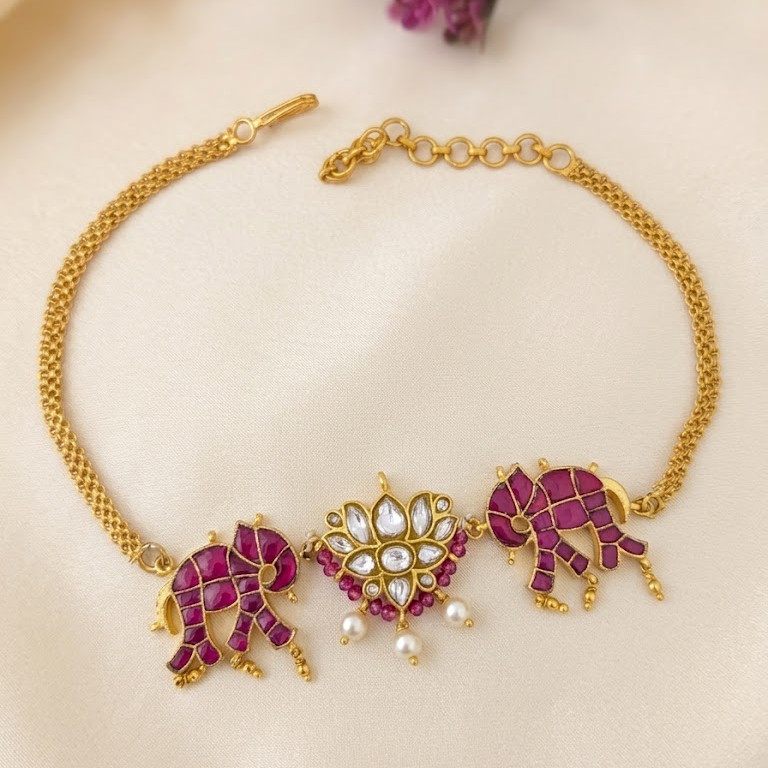 Jadau kundan ruby with white elephant choker
