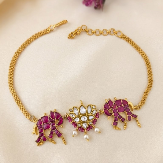 Jadau kundan ruby with white elephant choker