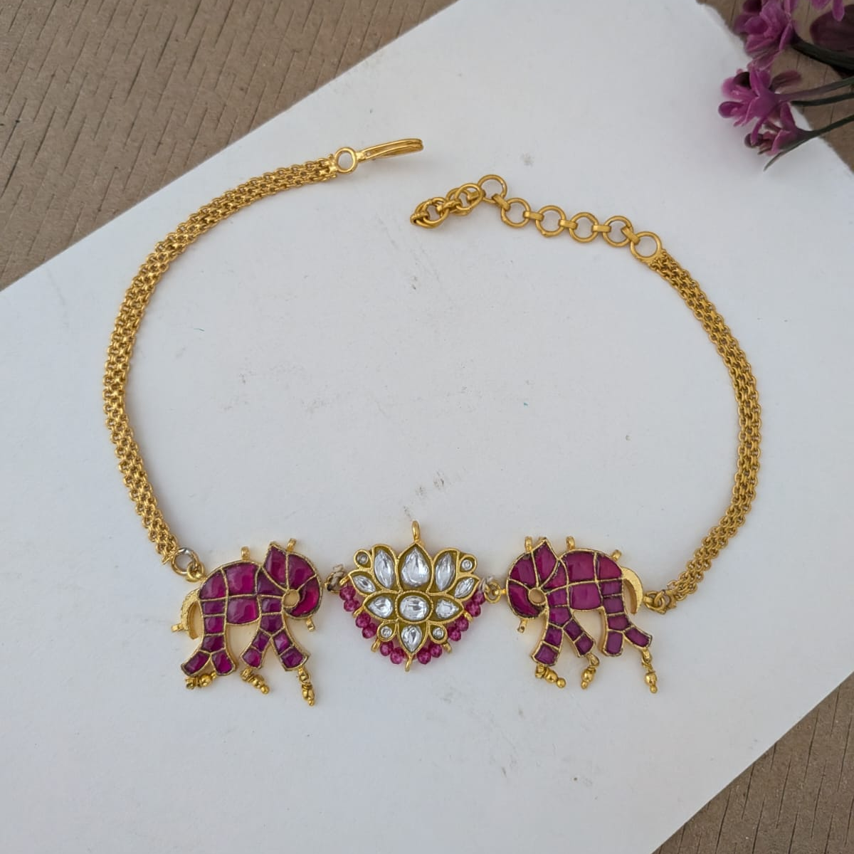 Jadau kundan ruby with white elephant choker
