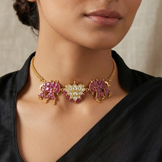 Jadau kundan ruby with white elephant choker