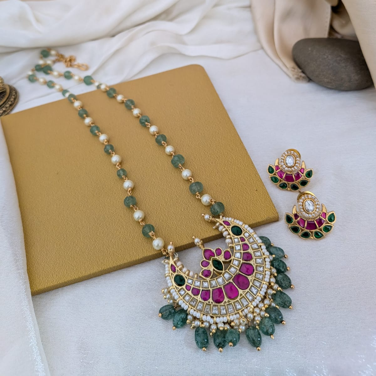 Long bali design Jadau kundan pearl necklace