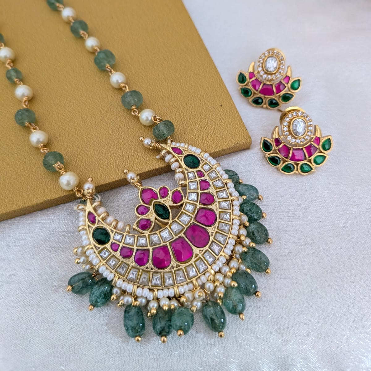 Long bali design Jadau kundan pearl necklace