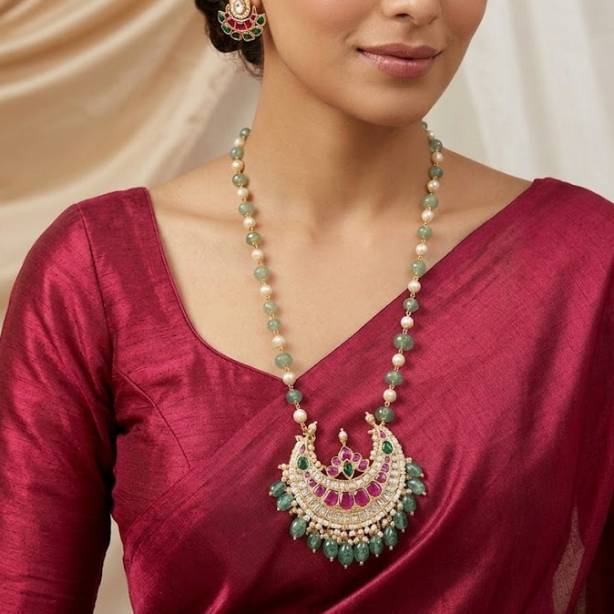 Long bali design Jadau kundan pearl necklace