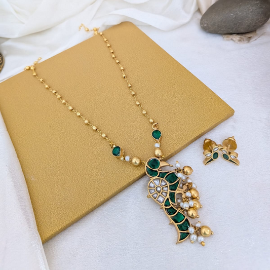 Jadau KUndan green bird chain