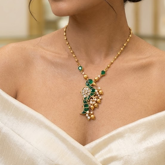 Jadau KUndan green bird chain